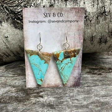 Artisan Made Sterling Silver and Australian Amaroo Turquoise Geometric Slab Earrings