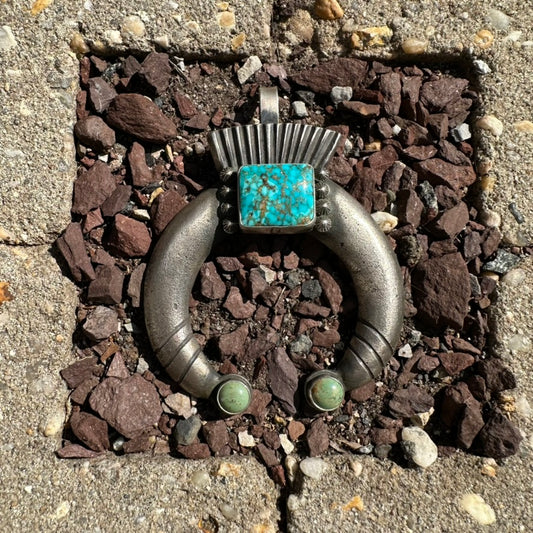 Navajo Made Sterling Silver and Turquoise Naja Pendant by Robert Chee