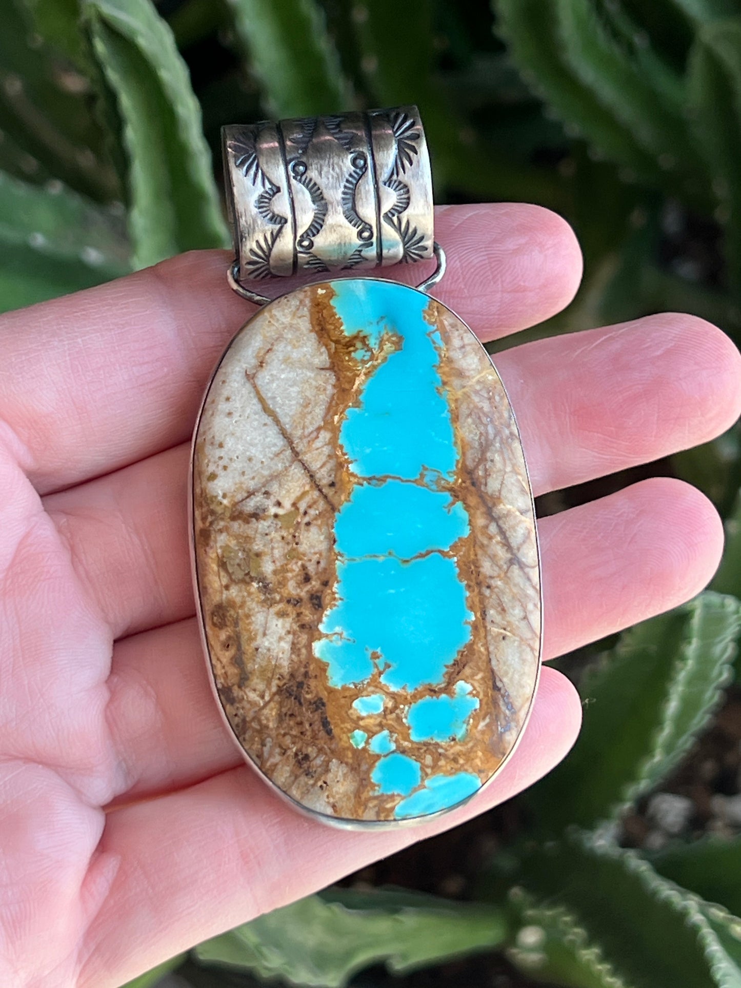 Navajo Sterling Silver and Royston Ribbon Turquoise Solo Pendant by Angela Martin