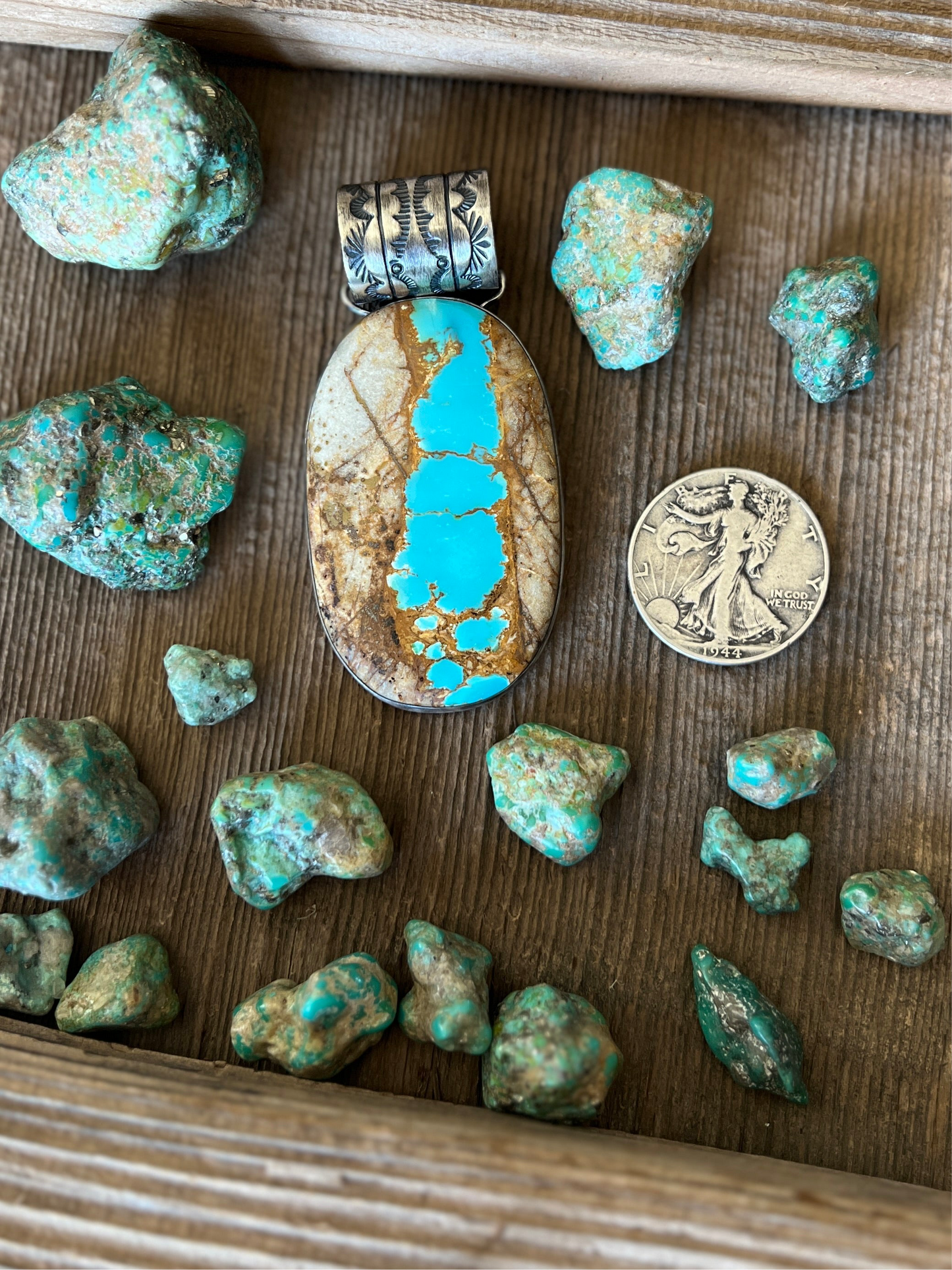 Navajo Sterling Silver and Royston Ribbon Turquoise Solo Pendant by Angela Martin