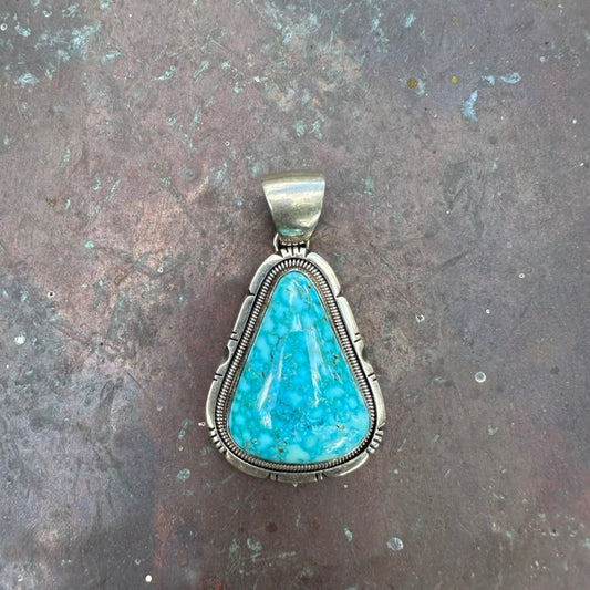 Navajo Made Sterling Silver and Turquoise Pendant by Wydell Billie
