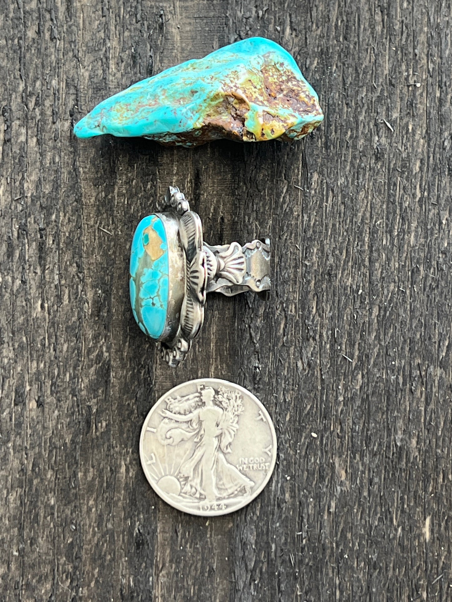 Navajo Sterling Silver and Number 8 Turquoise Single Stone Ring by Gilbert Tom, Size 9