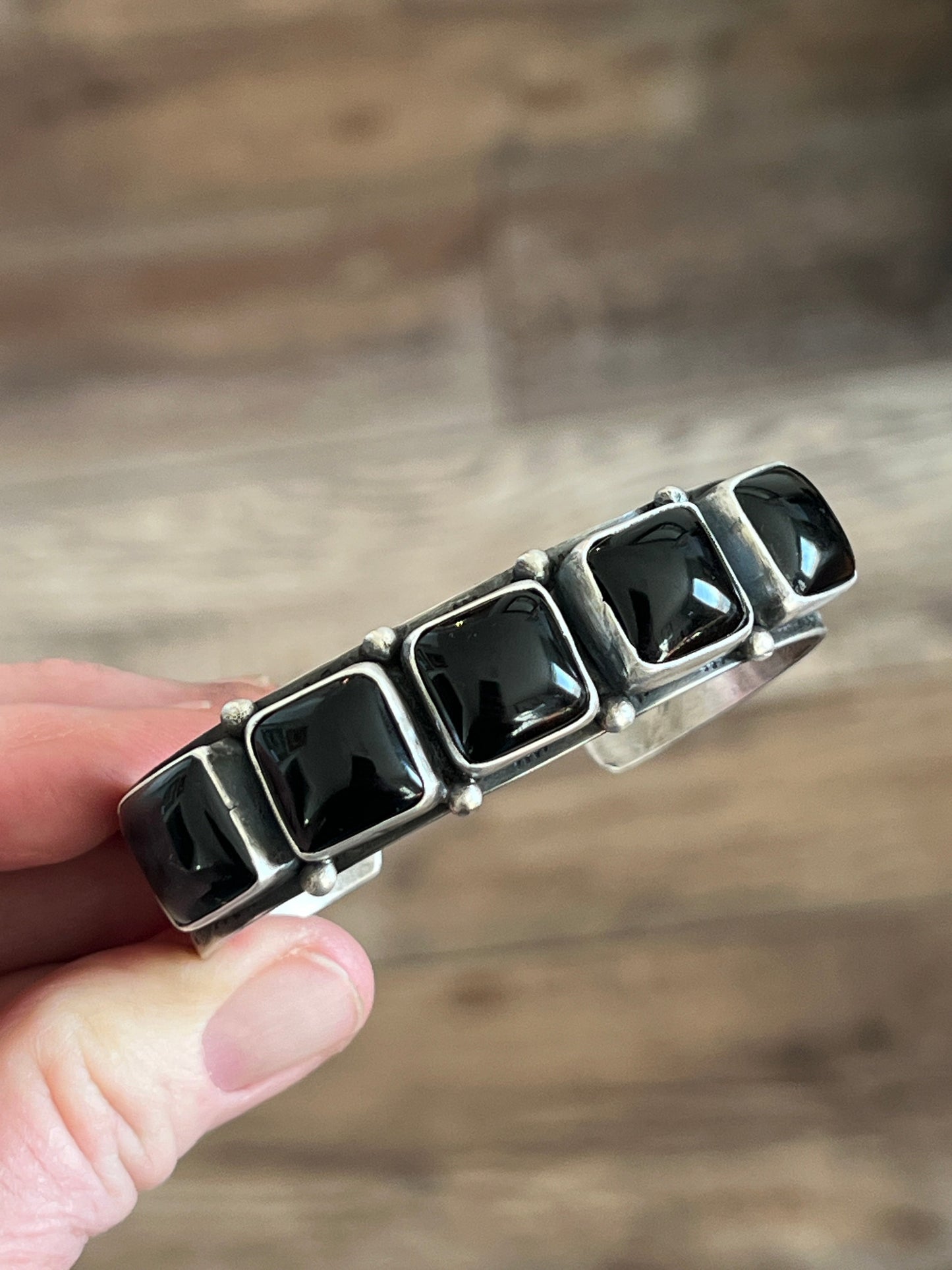 Randall Endito Sterling Silver and Onyx Row Cuff Bracelet