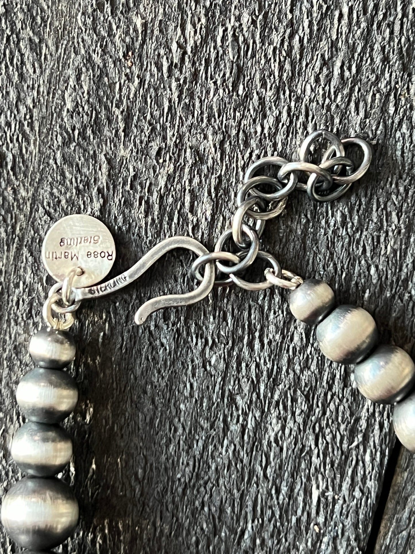 Navajo Sterling Silver Single Strand Beaded Statement Necklace by Rose Martin, 18” + 2”