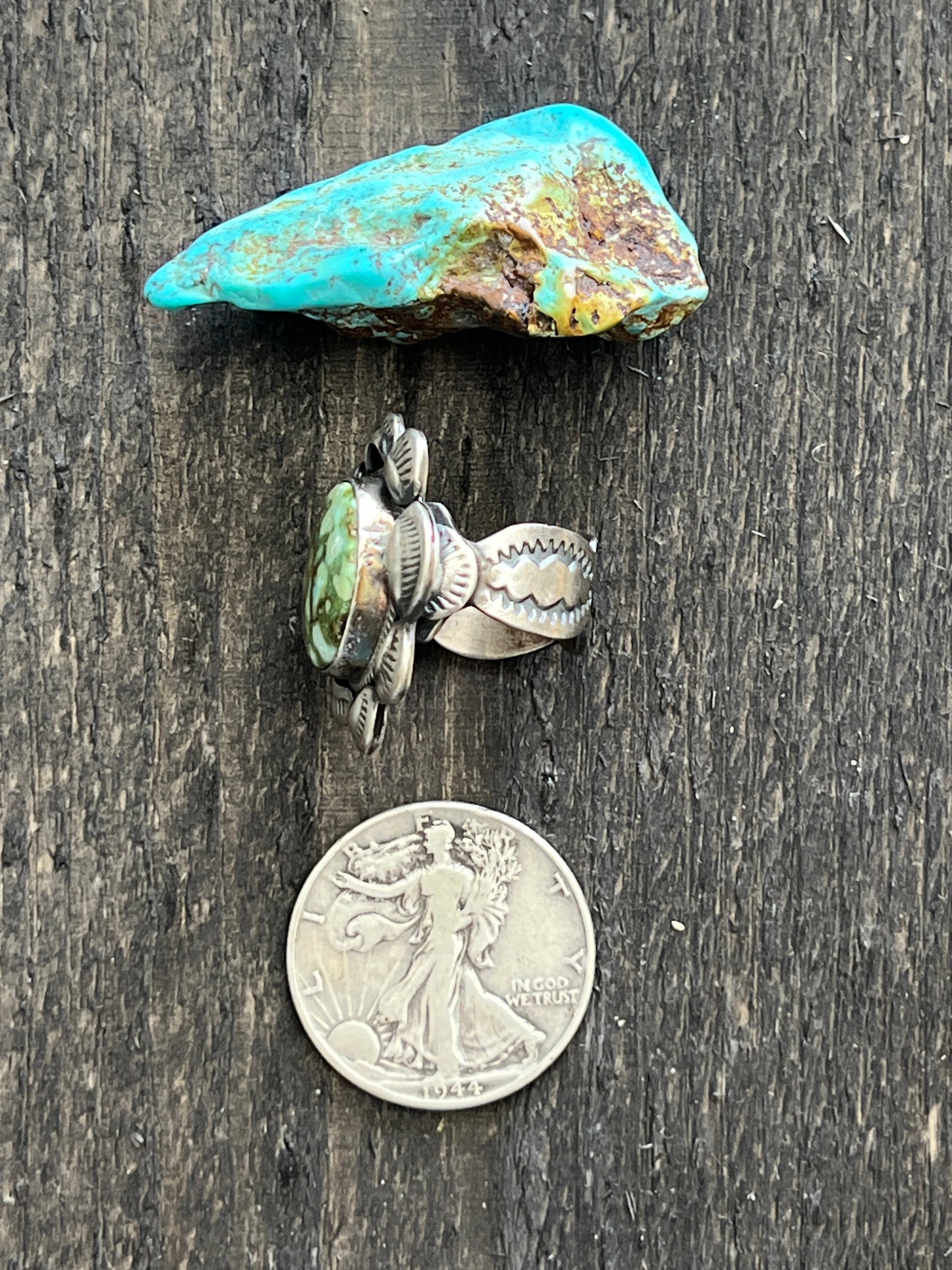 Navajo Sterling Silver and Natural Pilot Mountain Turquoise Single Stone Ring by Gilbert Tom, Size 8