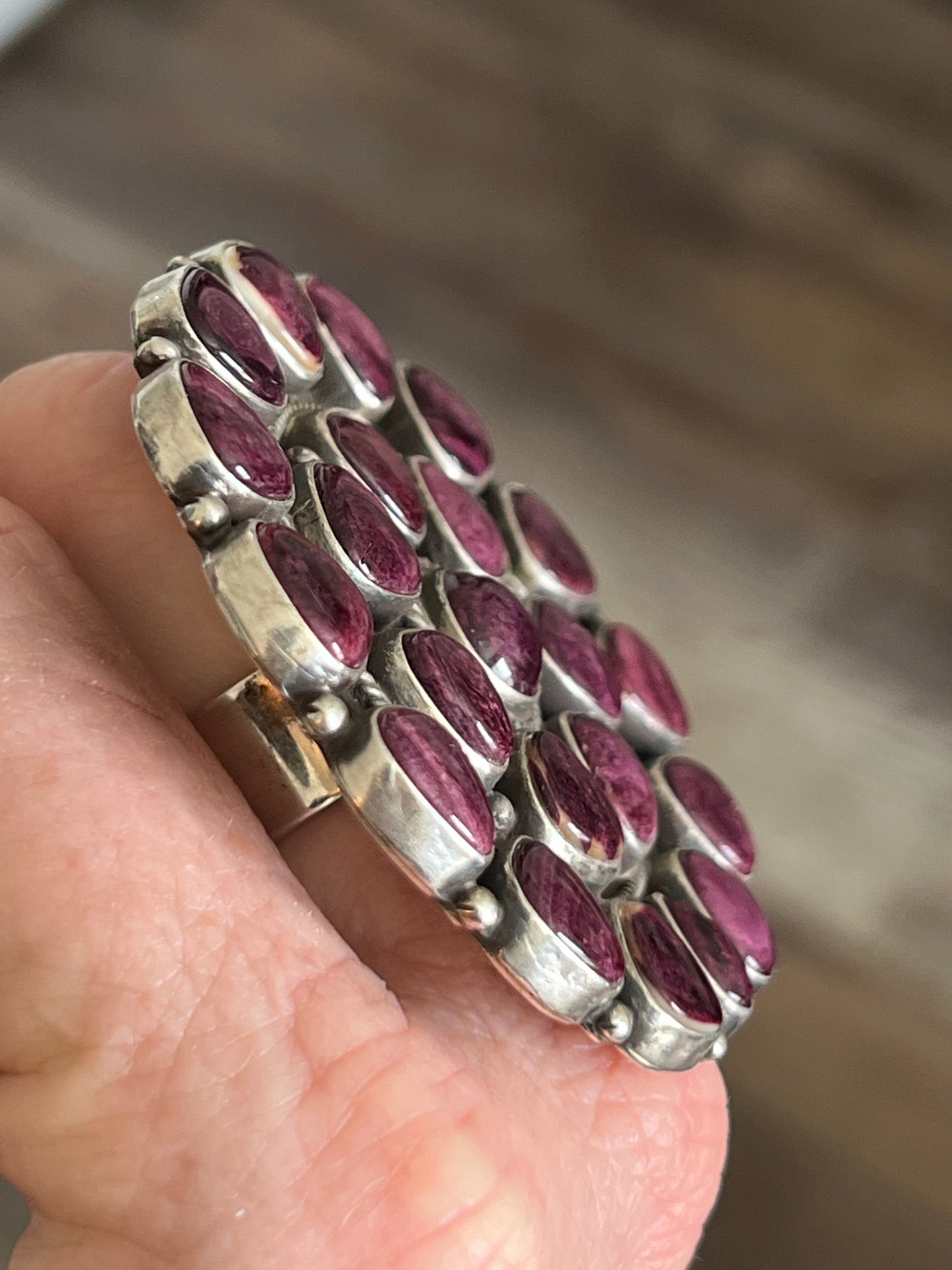Navajo Sterling Silver and Purple Spiny Oyster Cluster Ring by Tyler Brown, Adjustable