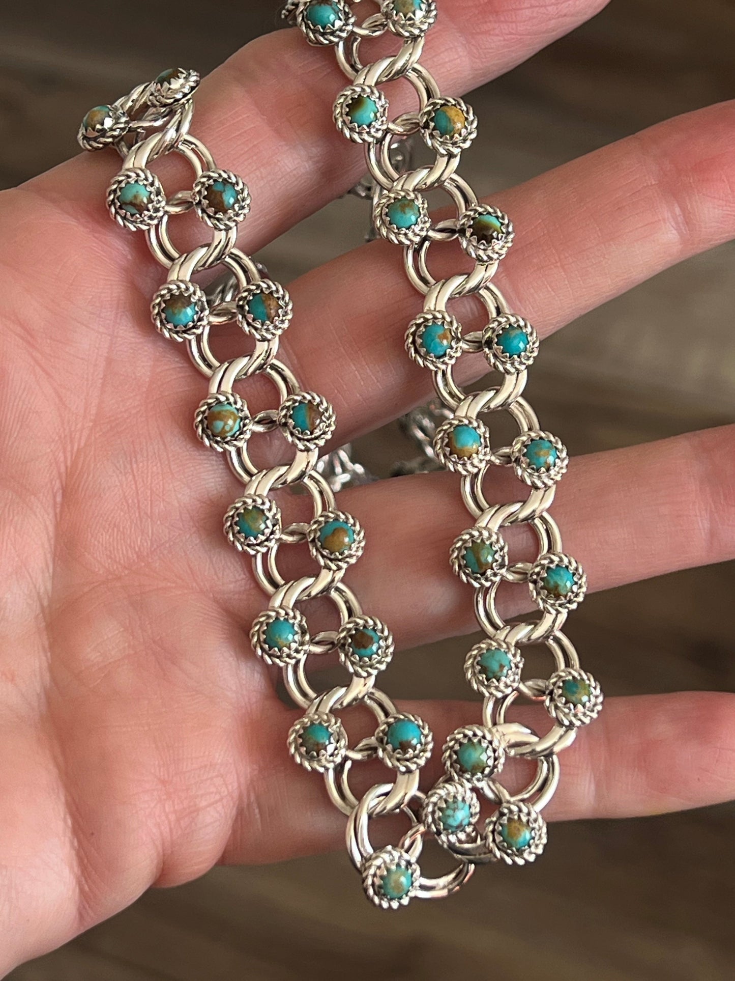 Zuni Sterling and Snake Eye Turquoise Link Necklace, Bracelet & Earrings by Dillon Cheama