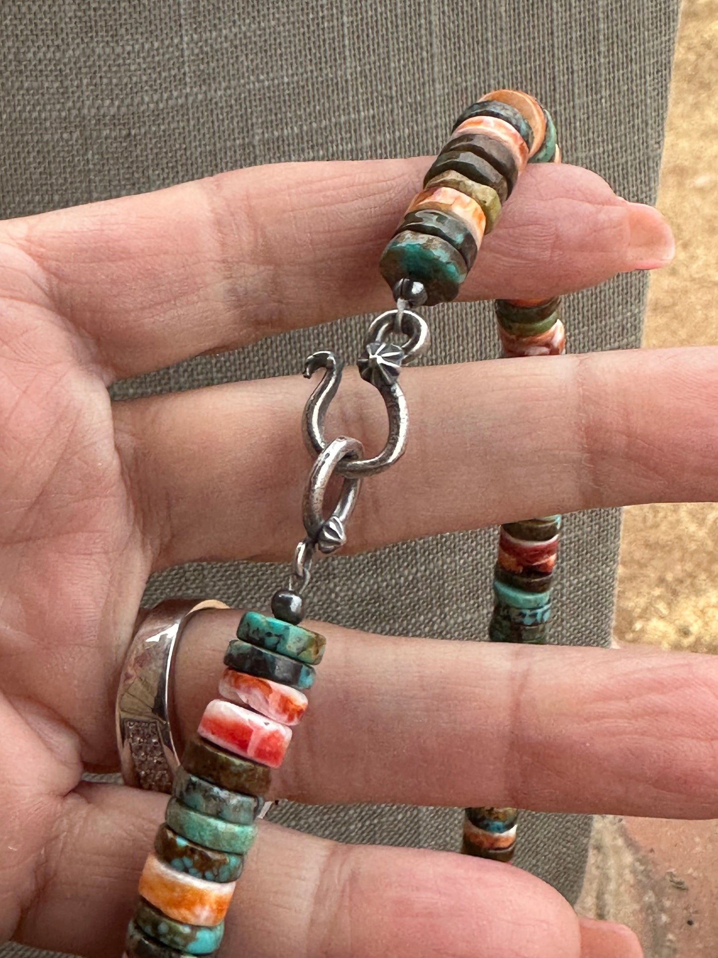 Navajo Kingman Turquoise & Spiny Sterling Silver 8mm Beaded Necklace