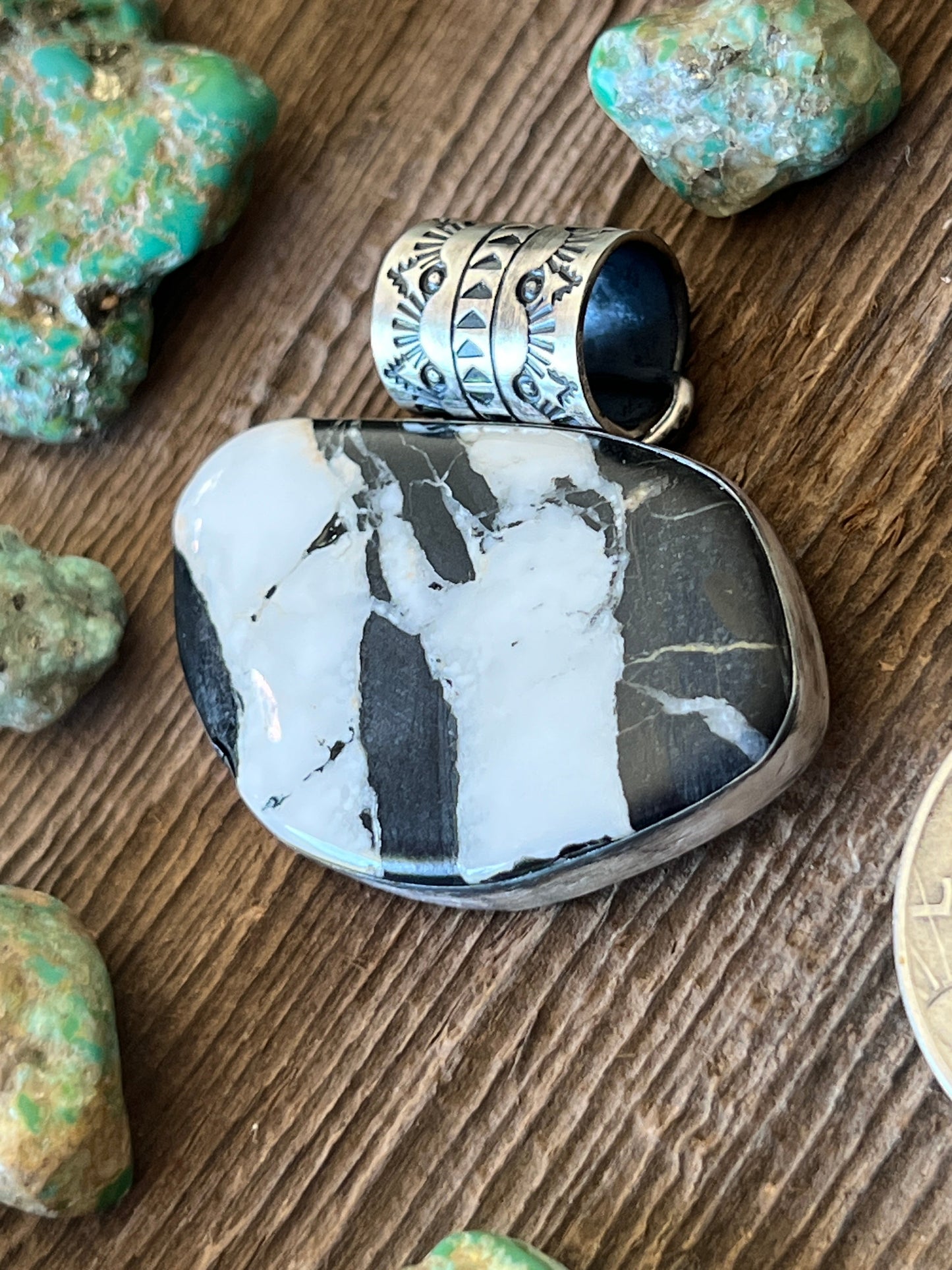 Navajo Sterling Silver and White Buffalo Solo Pendant by Angela Martin