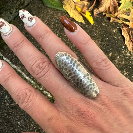 Navajo Sterling Silver Hammered Shield Ring Signed by Clendon Pete