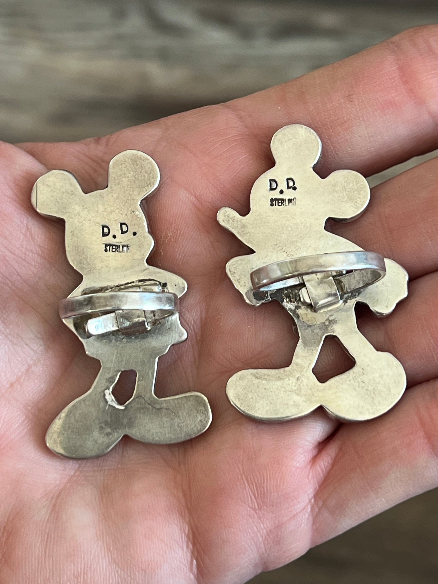 Zuni Made Mickey Mouse Multi Stone Inlay Rings by Don Dewa, Adjustable