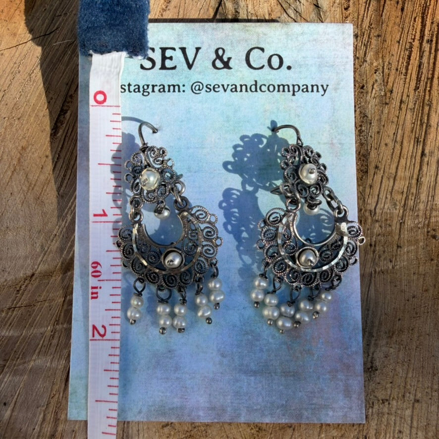 Small Sterling Filigree Earrings with Pearls by Federico Jimenez