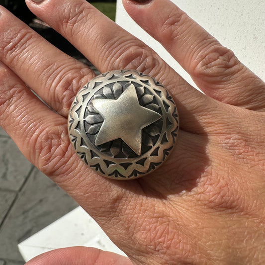 Sterling Silver Domed Star Ring by Navajo Artist, Derrick Cadman