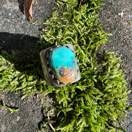 Artisan Made Ingot Silver and Turquoise Cigar Band Ring by Jock Favour