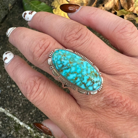 Navajo Sterling Silver and Turquoise Ring Signed by Larry Moses Yazzie