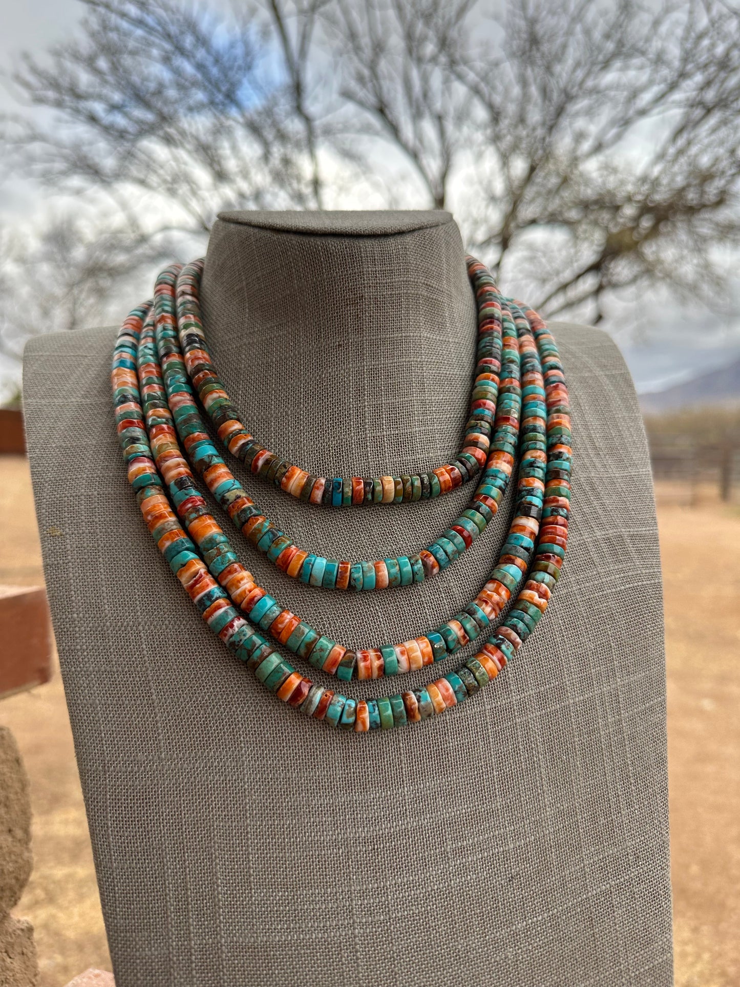 Navajo Kingman Turquoise & Spiny Sterling Silver 8mm Beaded Necklace