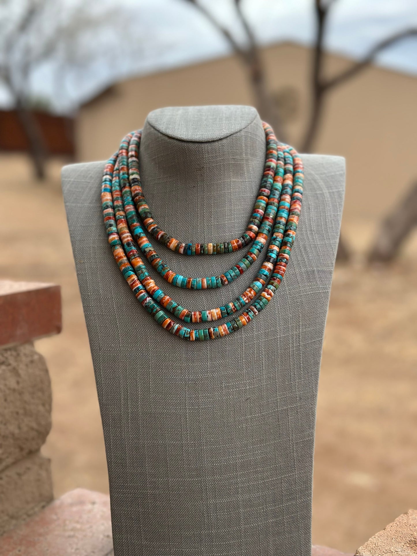 Navajo Kingman Turquoise & Spiny Sterling Silver 8mm Beaded Necklace