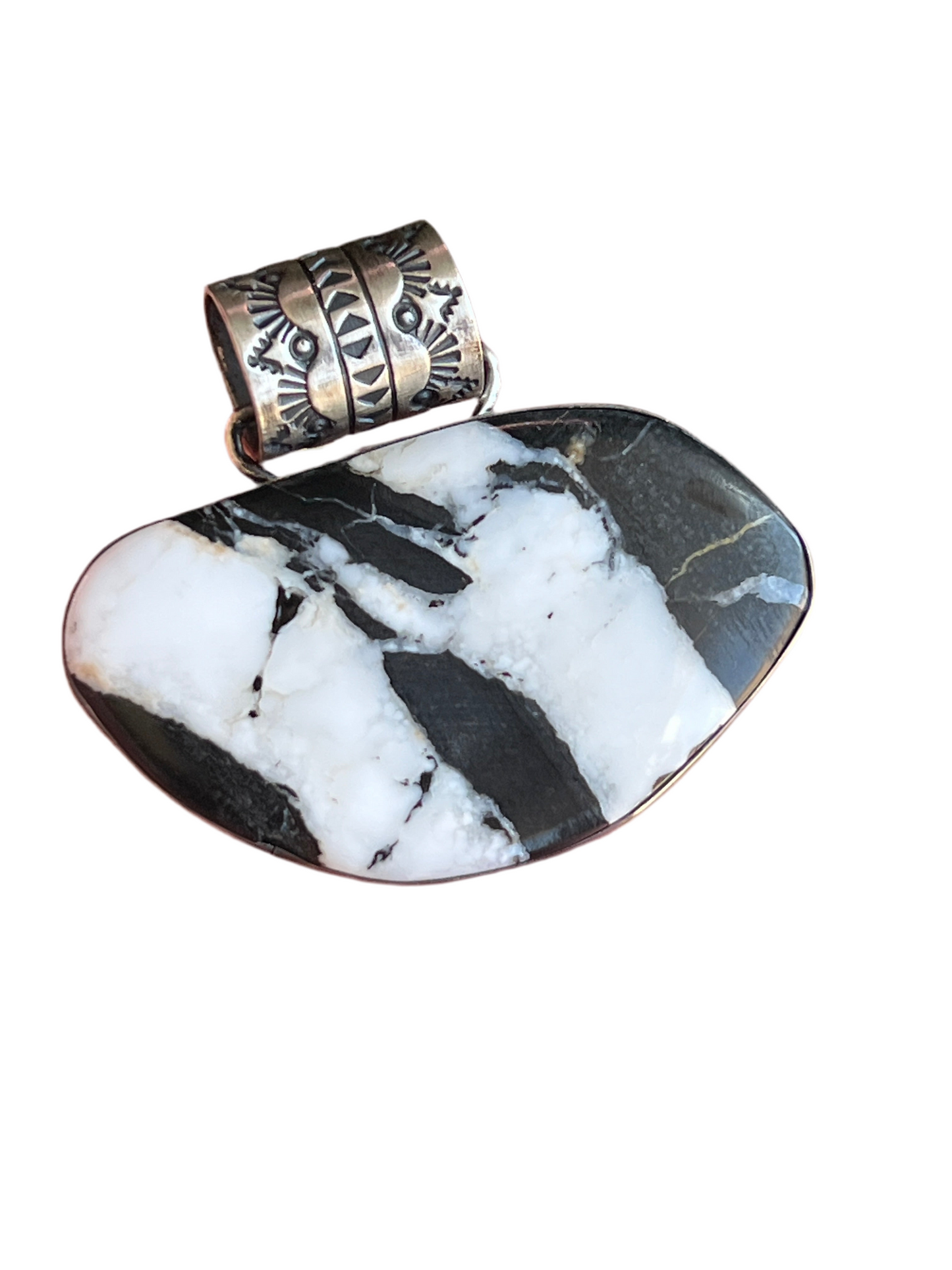 Navajo Sterling Silver and White Buffalo Solo Pendant by Angela Martin