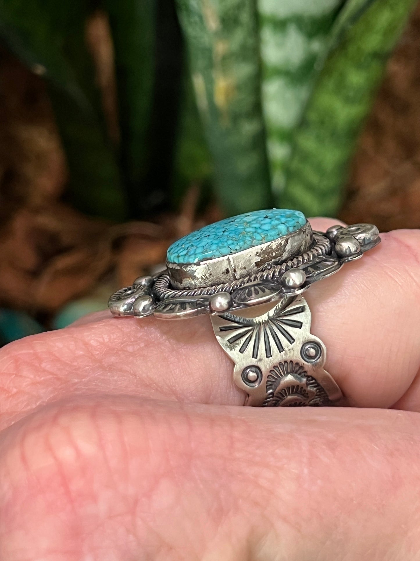 Navajo Sterling Silver and Natural Kingman Web Ring by Boyd Ashley, Size 8