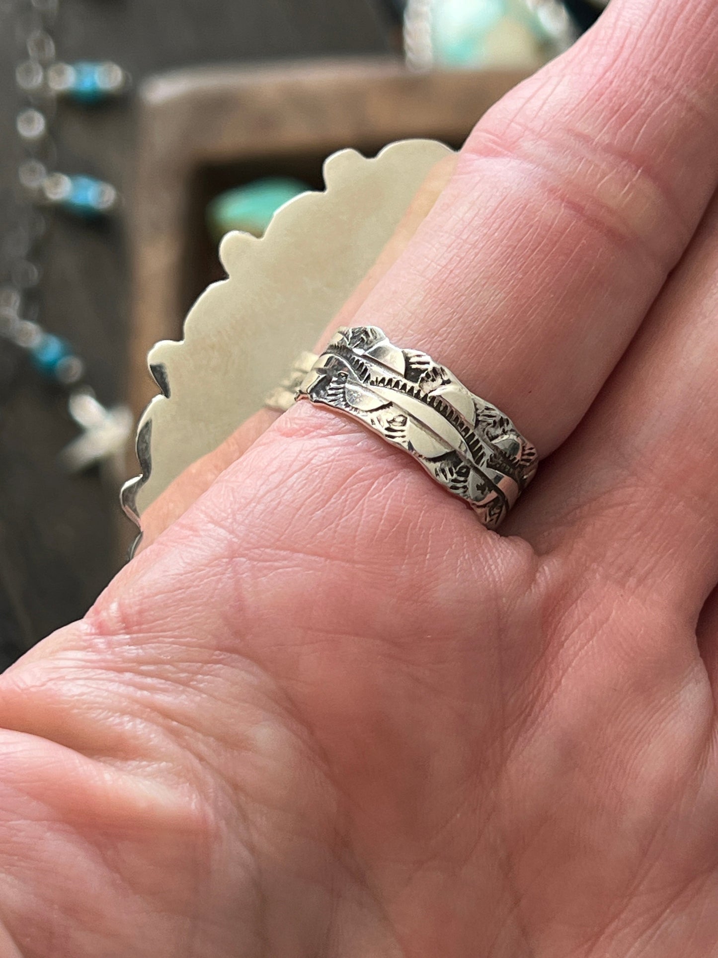 Navajo Sterling Silver and Oval Queen Pink Conch Shell Cluster Ring by Aaron Tallis, Adjustable