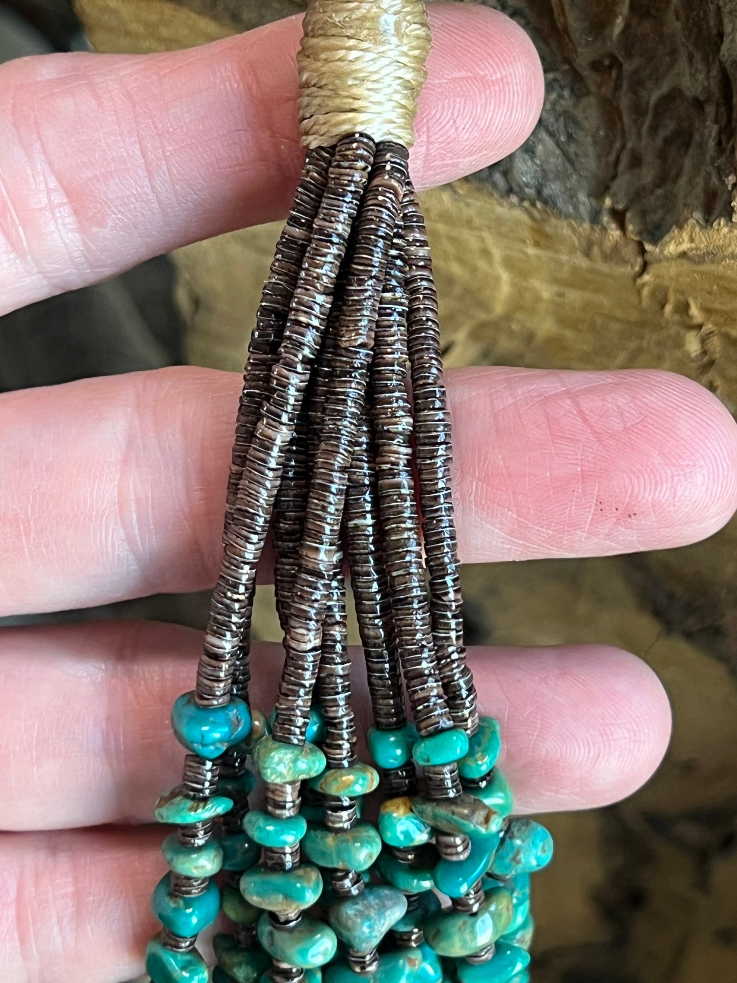 Gorgeous Santo Domingo Made Eight Strand Spiny Oyster and Turquoise Beaded Squaw Wrap Necklace by Daniel Coriz