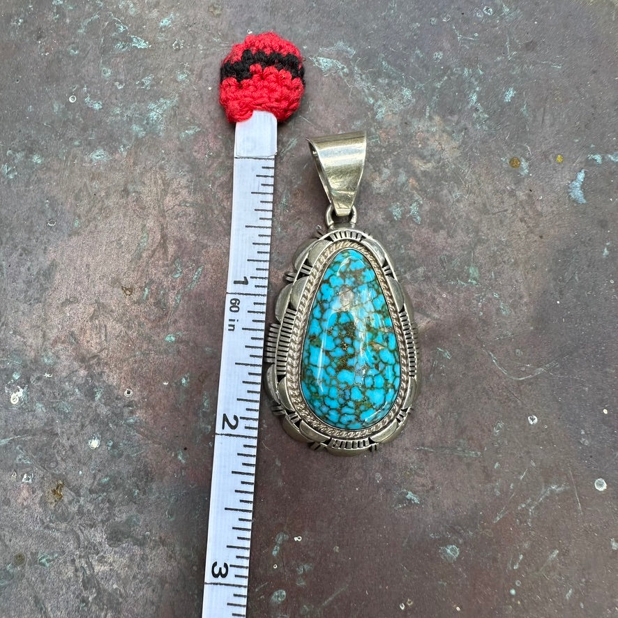 Navajo Made Sterling Silver and Turquoise Pendant by Larry Moses Yazzie