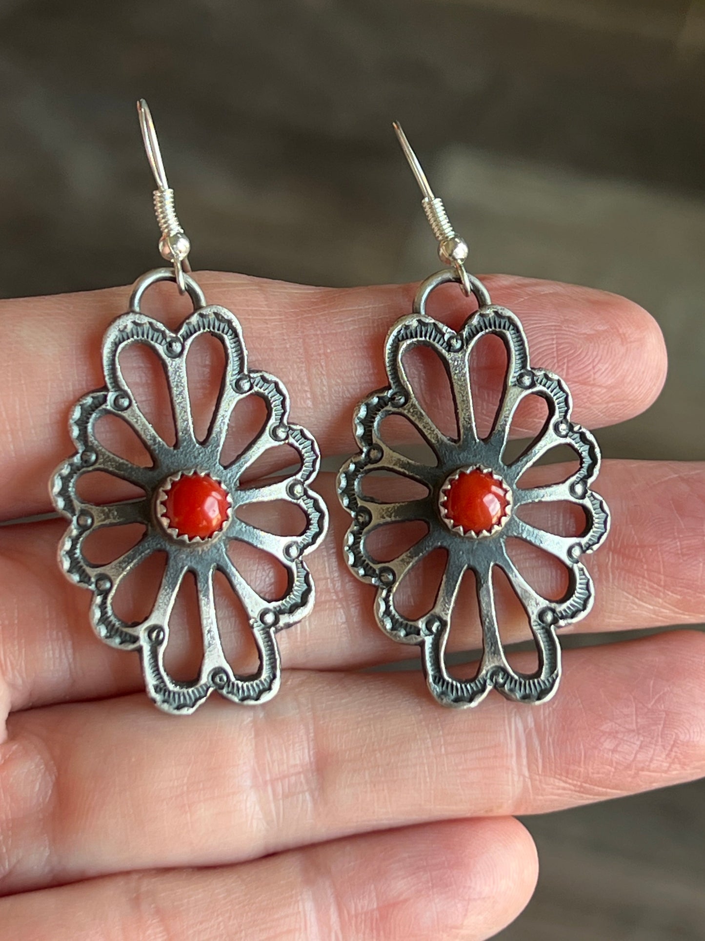 Navajo Sterling Silver and Mediterranean Coral Steer Head Concho Necklace & Earrings by Kevin Billah