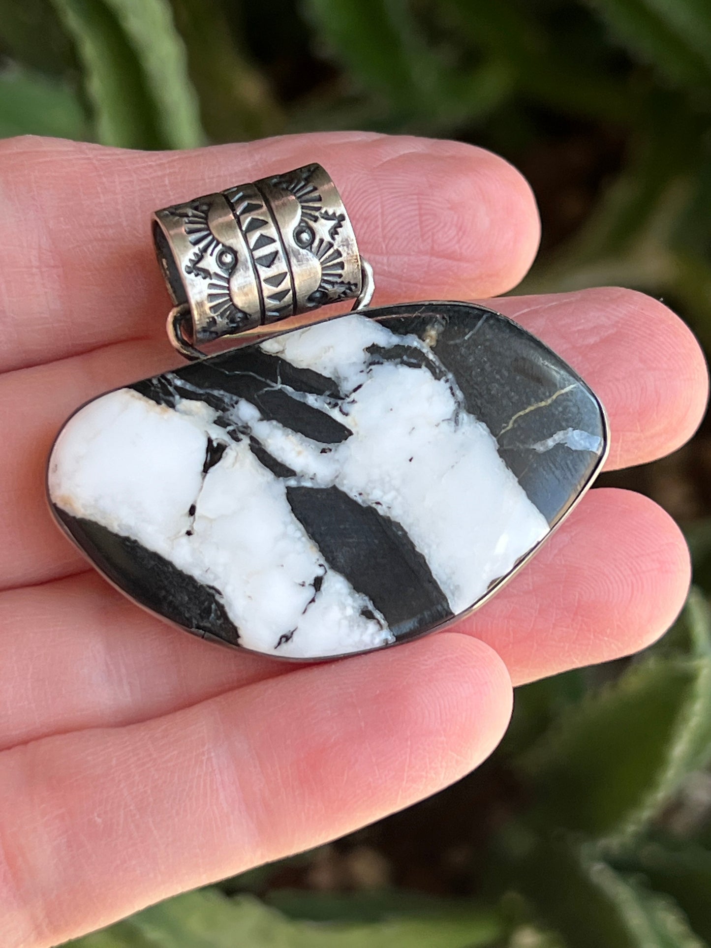 Navajo Sterling Silver and White Buffalo Solo Pendant by Angela Martin