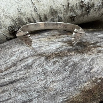 Navajo Made Sterling Silver Carinated Cuff Bracelet Signed MW