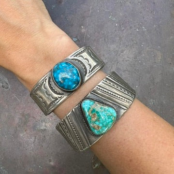 Native Made Sterling Silver and Turquoise Heavy Gauge Cuff Bracelet by Al & Kimari Somers