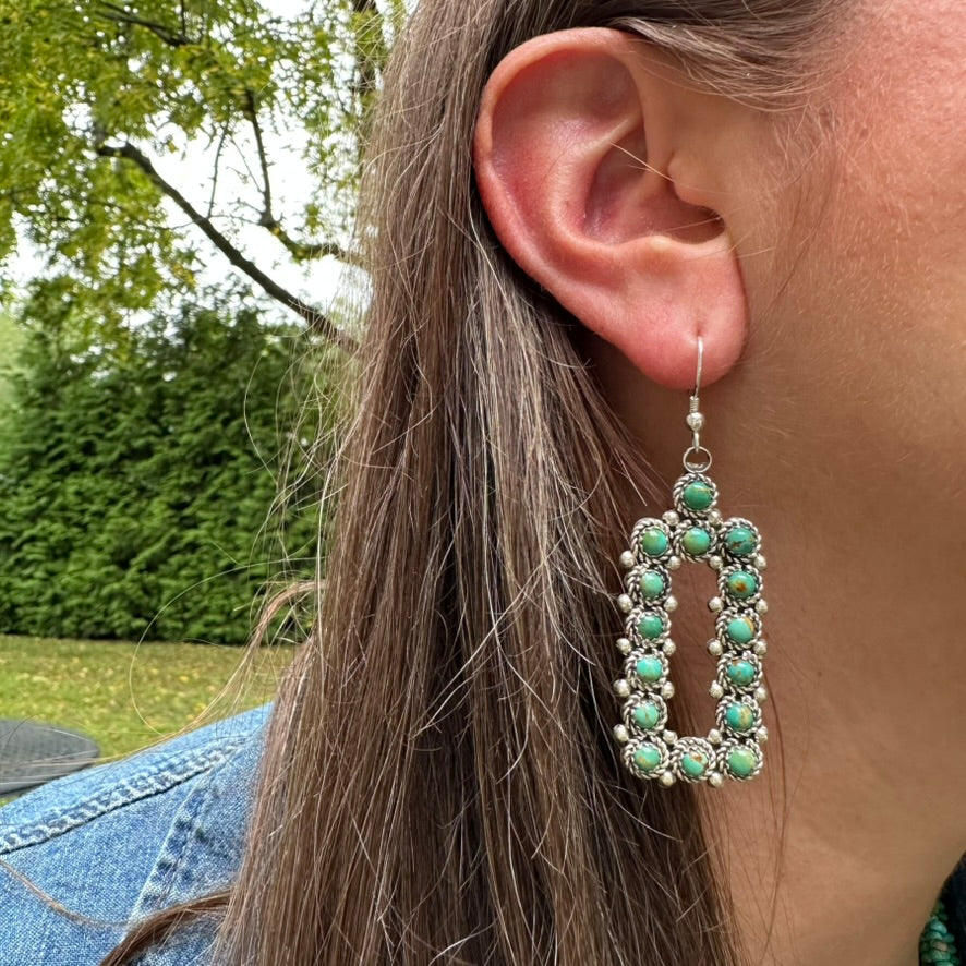 Native Made Sterling Silver and Green Turquoise Earrings by Dillon Cheama