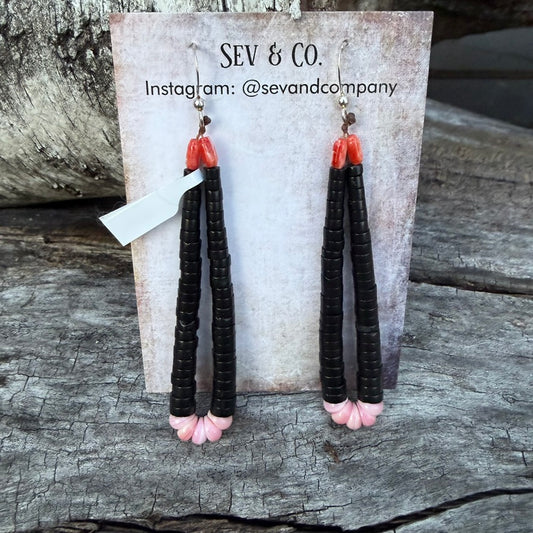 Native Made Sterling Silver and Jet Jacla earrings by Tristan Johnson