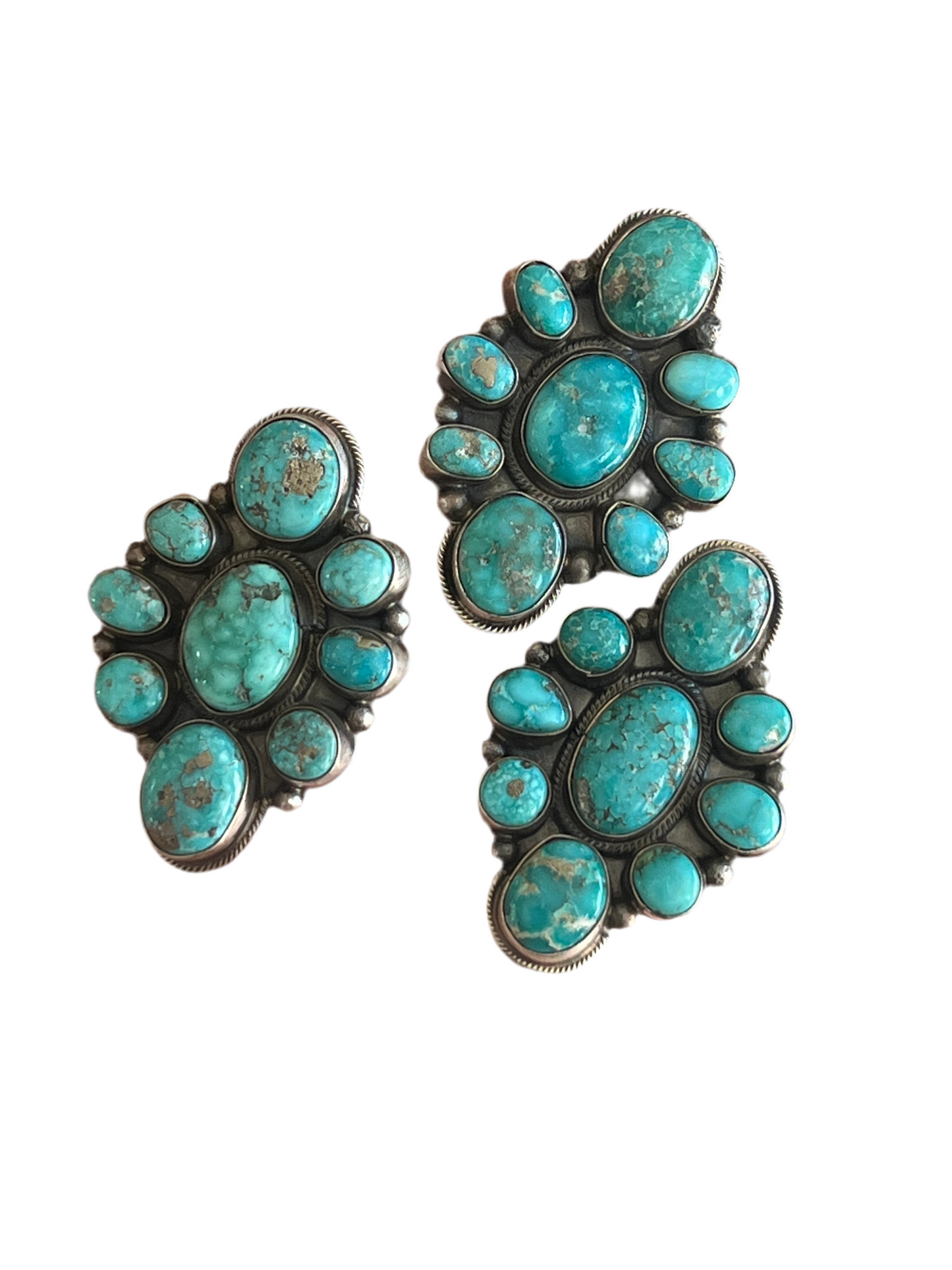 Navajo Sterling Silver and Natural Campitos Turquoise Cluster Rings by Sheila Becenti