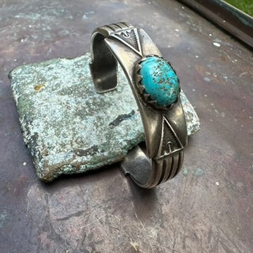 Artisan Made Ingot Silver and Turquoise Cuff Bracelet by Jock Favour