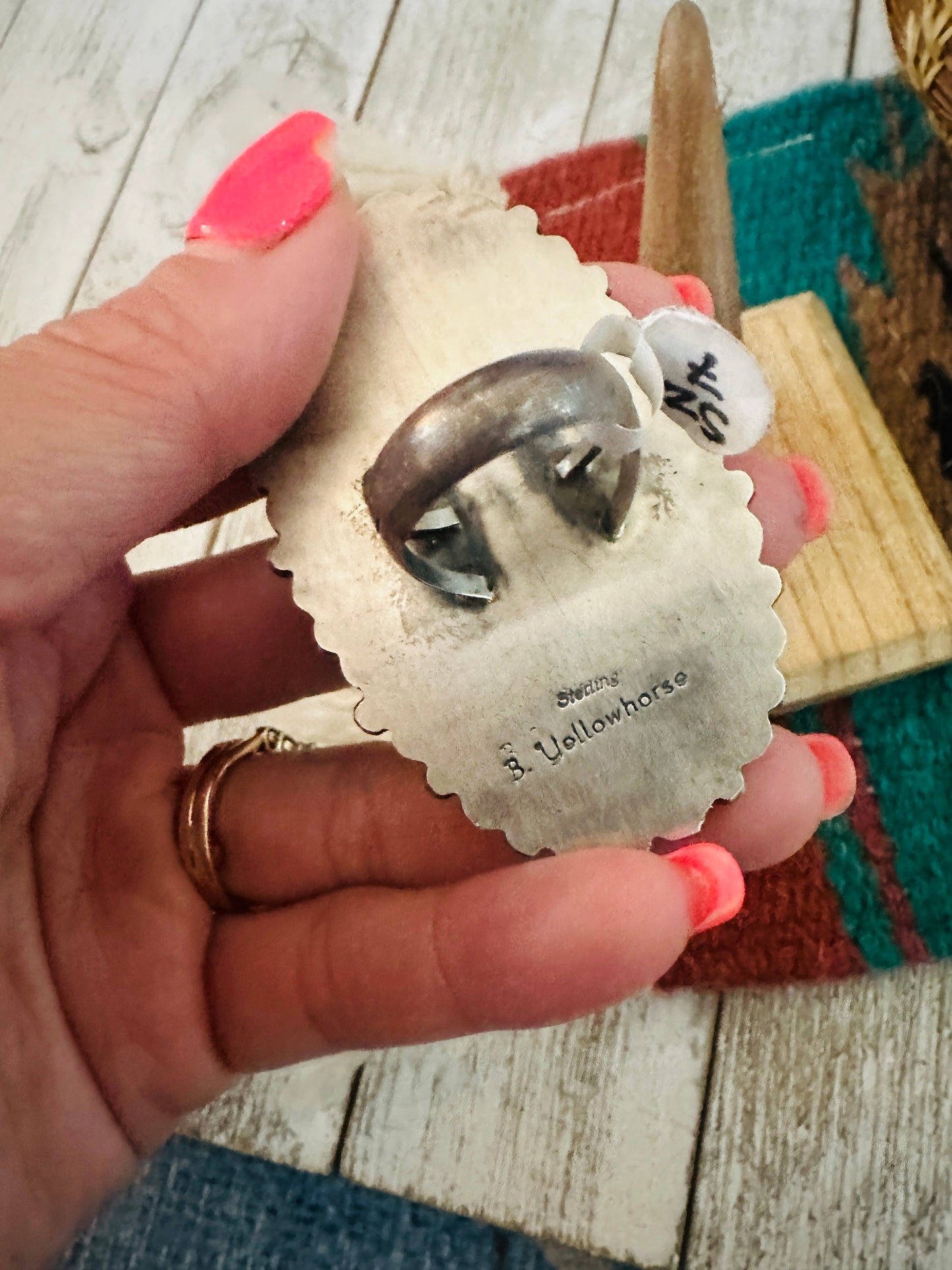 Navajo Turquoise & Sterling Silver Cluster Adjustable Ring by Blaine Yellowhorse