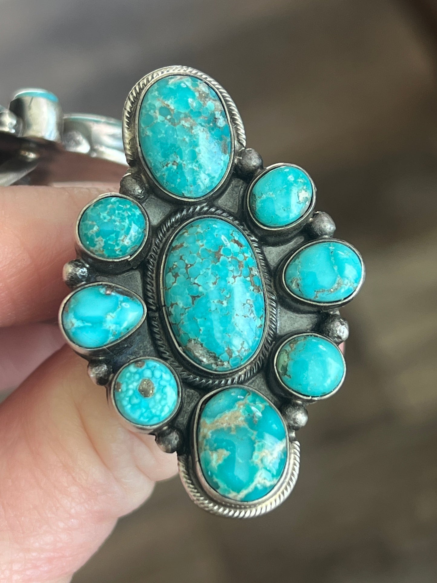 Navajo Sterling Silver and Natural Campitos Turquoise Cluster Rings by Sheila Becenti