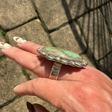Vintage Navajo Sterling Silver and Turquoise Ring Signed by Albert Cleveland