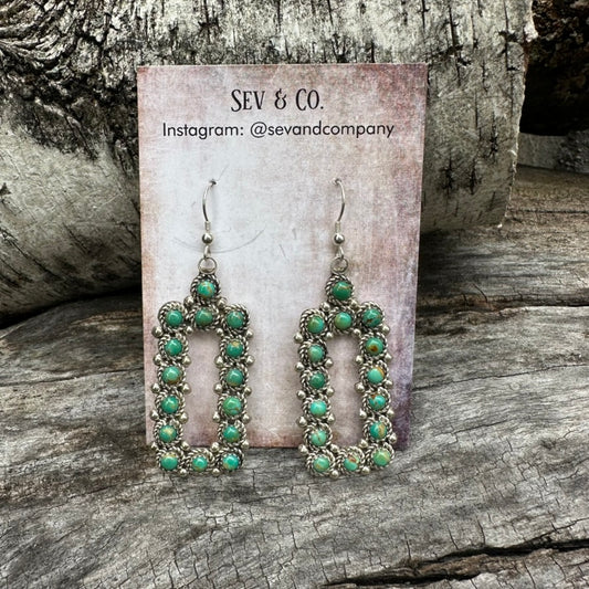 Native Made Sterling Silver and Green Turquoise Earrings by Dillon Cheama