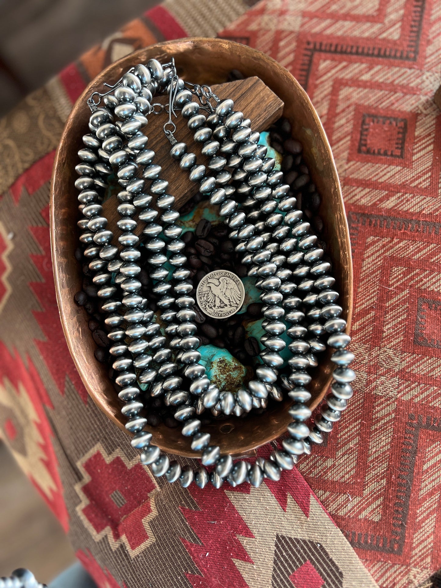 Vinita Cowboy Handmade 11.5mm Sterling Silver Navajo Saucer Pearl Beaded Necklaces