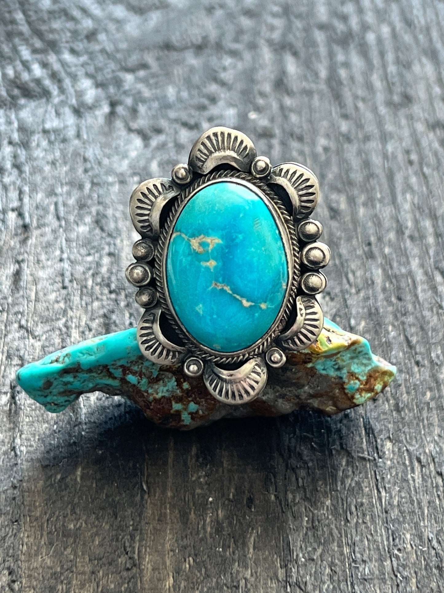 Navajo Sterling Silver and Sonoran Mountain Turquoise Single Stone Ring by Gilbert Tom, Size 9