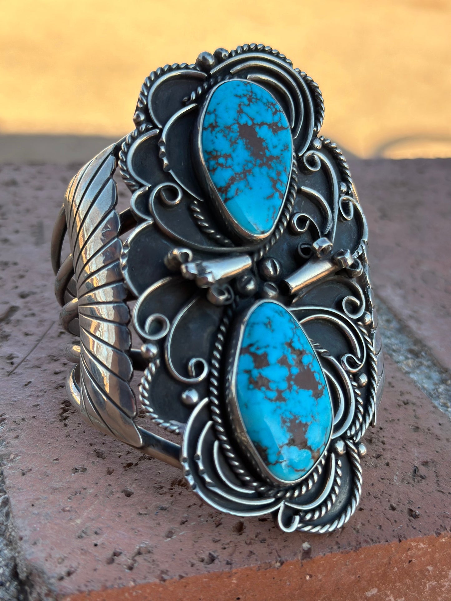 Estate Collection Old Pawn Navajo Sterling Silver & Turquoise Cuff Bracelet