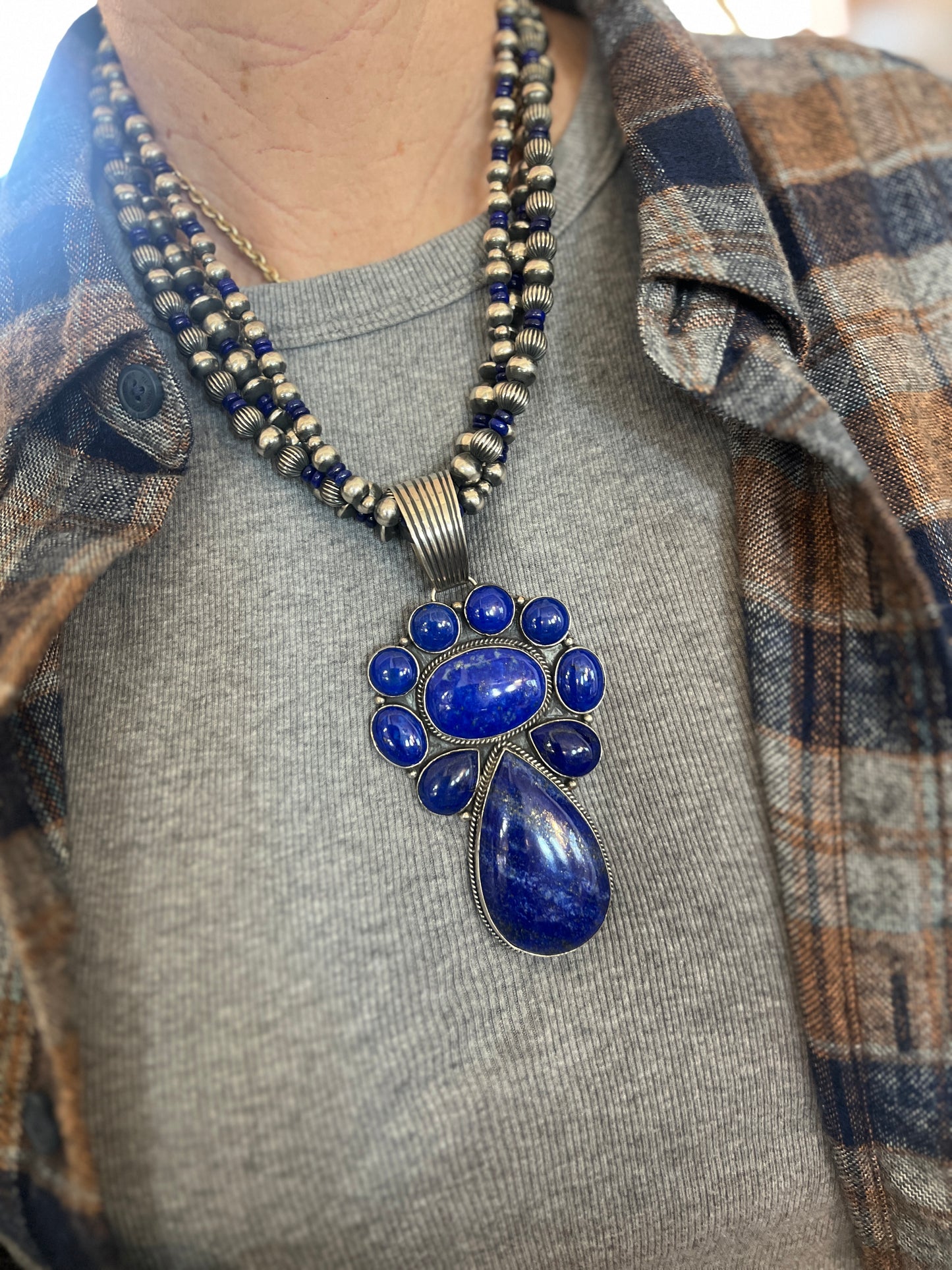 LaRose Ganadonegro & Geneva Apachito Sterling Silver and Lapis Lazuli Necklace and Earrings Set