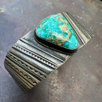 Native Made Sterling Silver and Turquoise Heavy Gauge Cuff Bracelet by Al & Kimari Somers