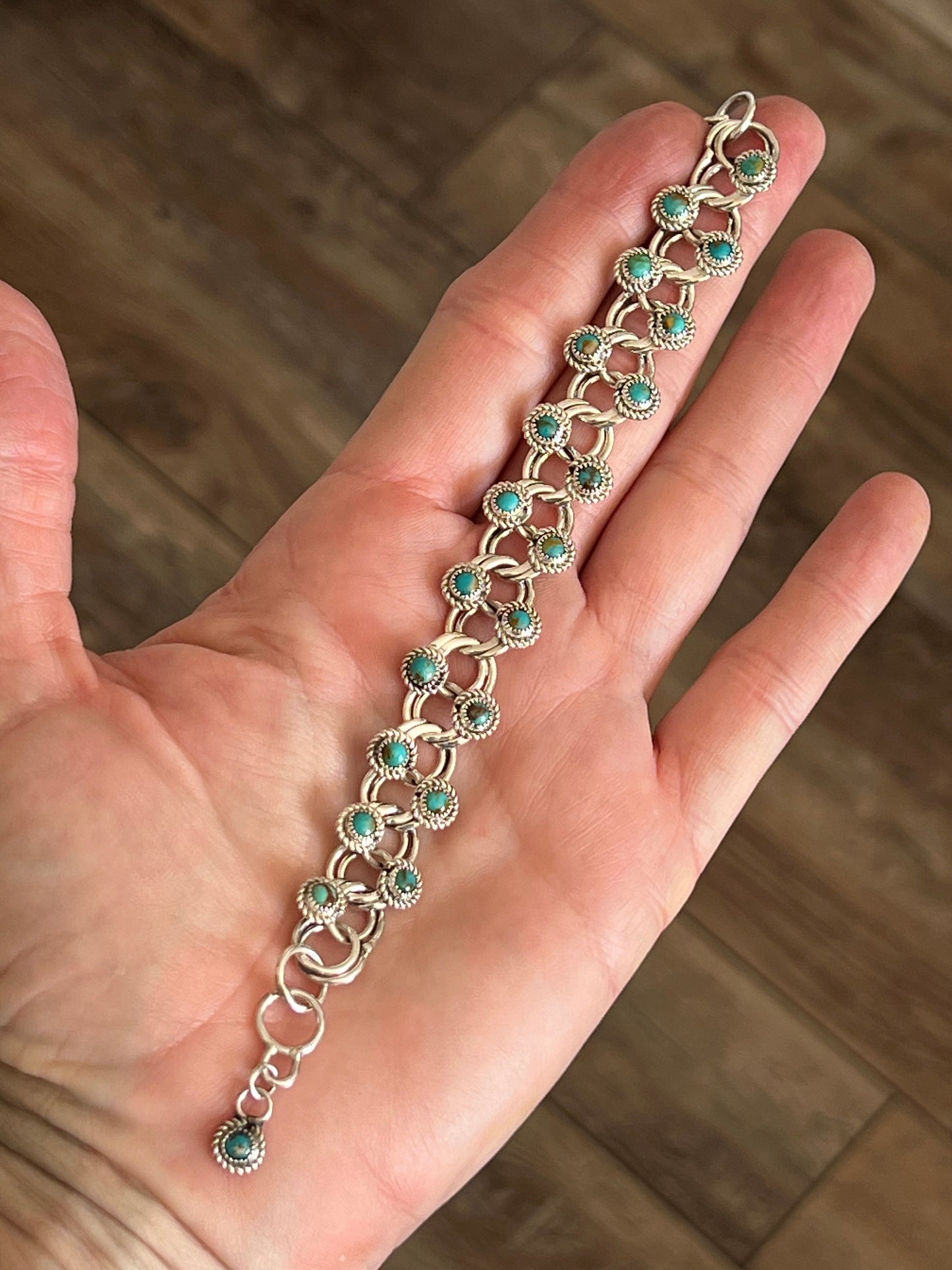Zuni Sterling and Snake Eye Turquoise Link Necklace, Bracelet & Earrings by Dillon Cheama