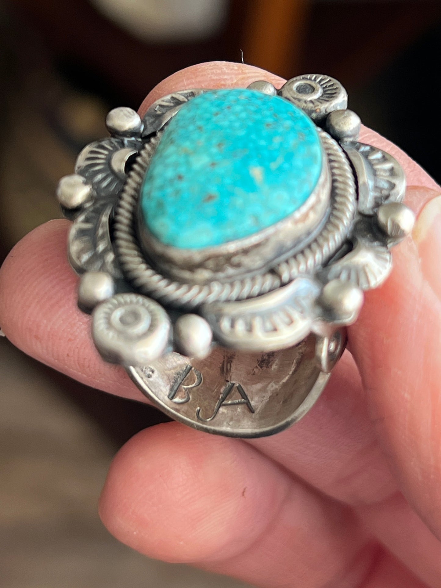 Navajo Sterling Silver and Natural Kingman Web Ring by Boyd Ashley, Size 8
