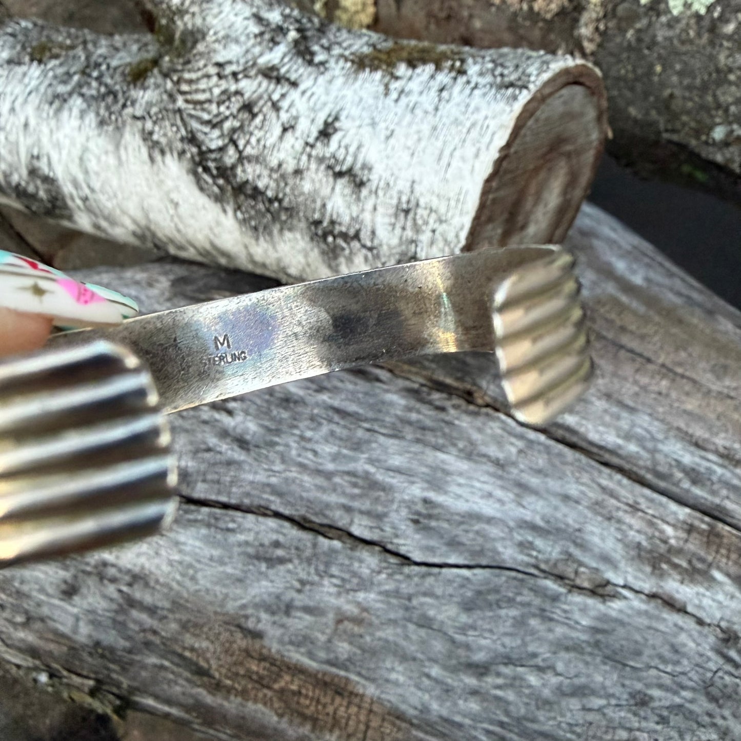 Vintage Sterling Silver and Gaspeite Bracelet Signed M