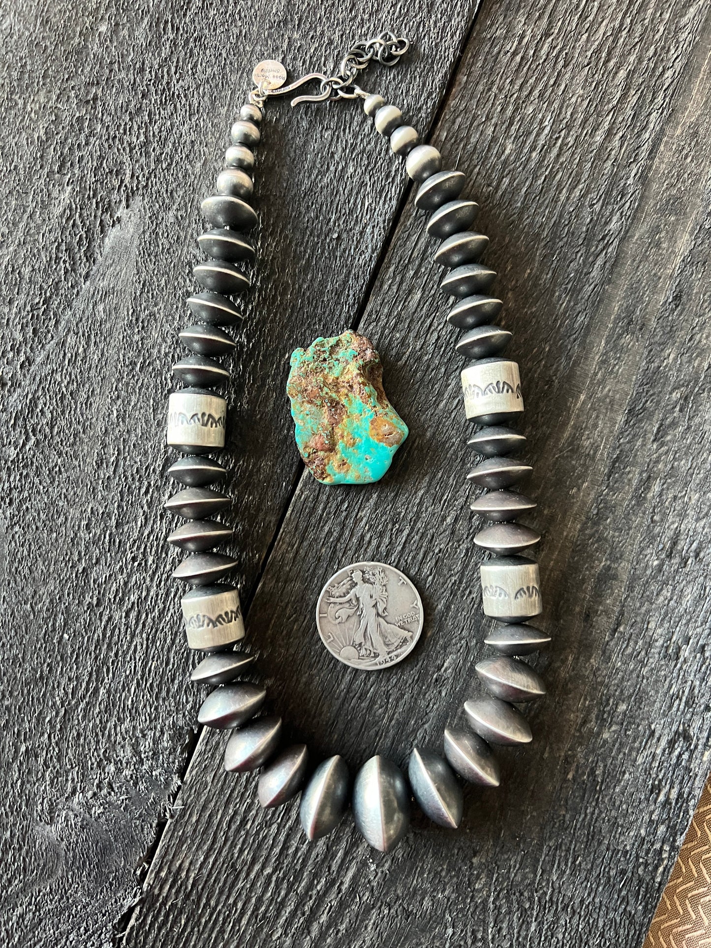Navajo Sterling Silver Single Strand Beaded Statement Necklace by Rose Martin, 18” + 2”