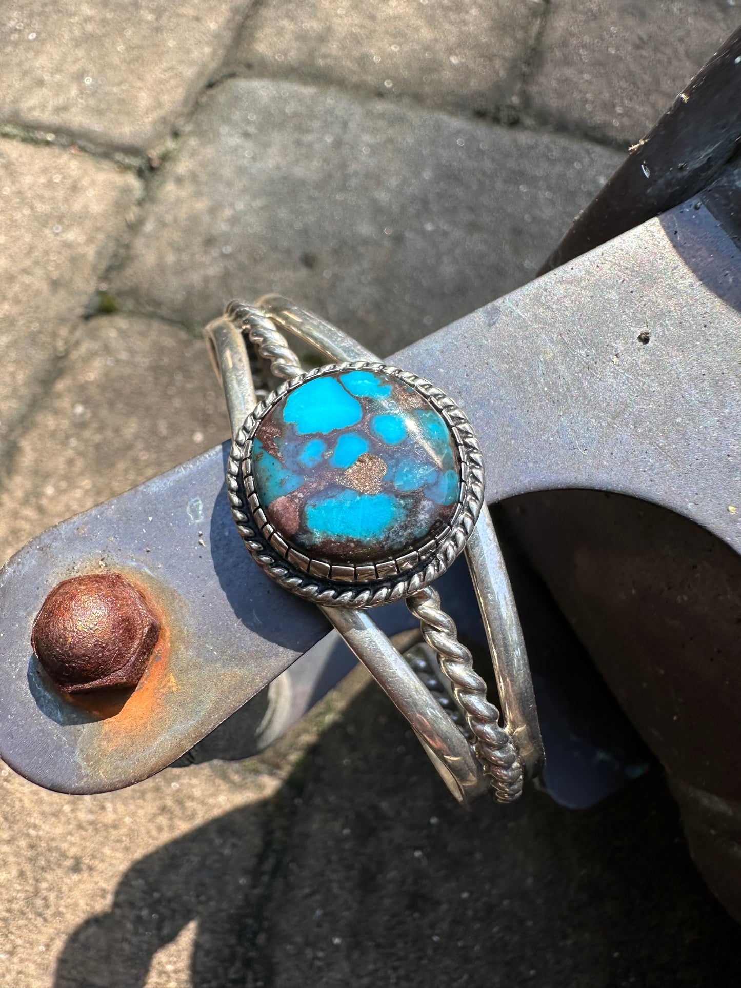 Vintage Navajo Turquoise and Sterling Silver Split Wire Cuff by Harry R Morgan