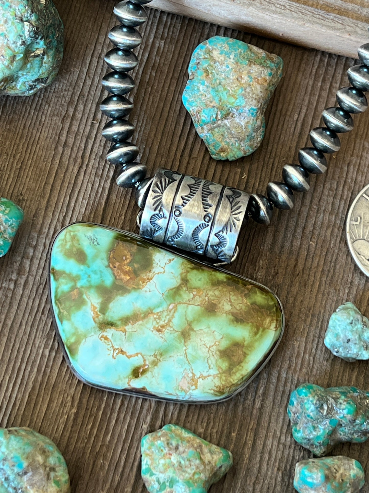 Navajo Sterling Silver and Royston Turquoise Solo Pendant by Angela Martin
