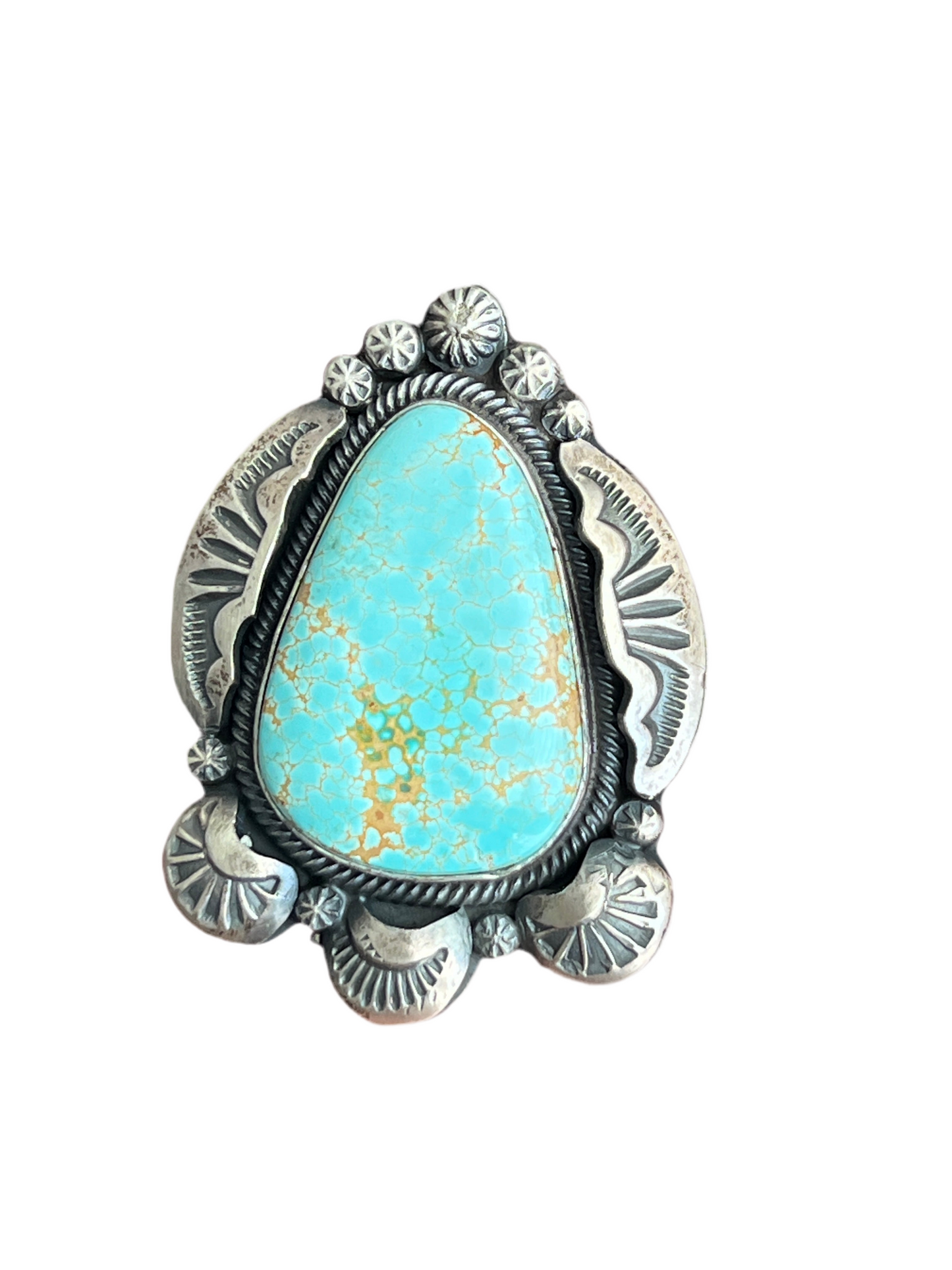 Sterling Silver and Number 8 Turquoise Ring by Gilbert Tom, Navajo, Size 6.5